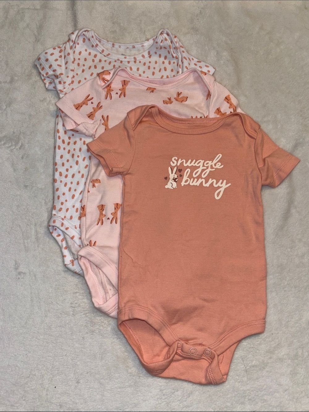 Joe fresh Snuggle Bunny Peach Pink Baby One-Piece Bodysuits - 3 Pack 3/6 months